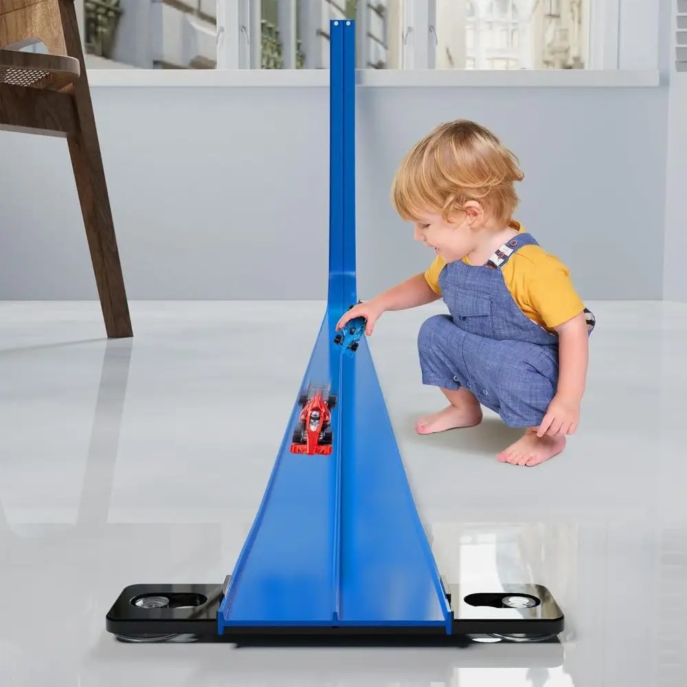 

New Assembly Flexible Race Track with Suction Cups Portable Racing Track Car Blue Color DIY Gravities Powered Racing Track Car