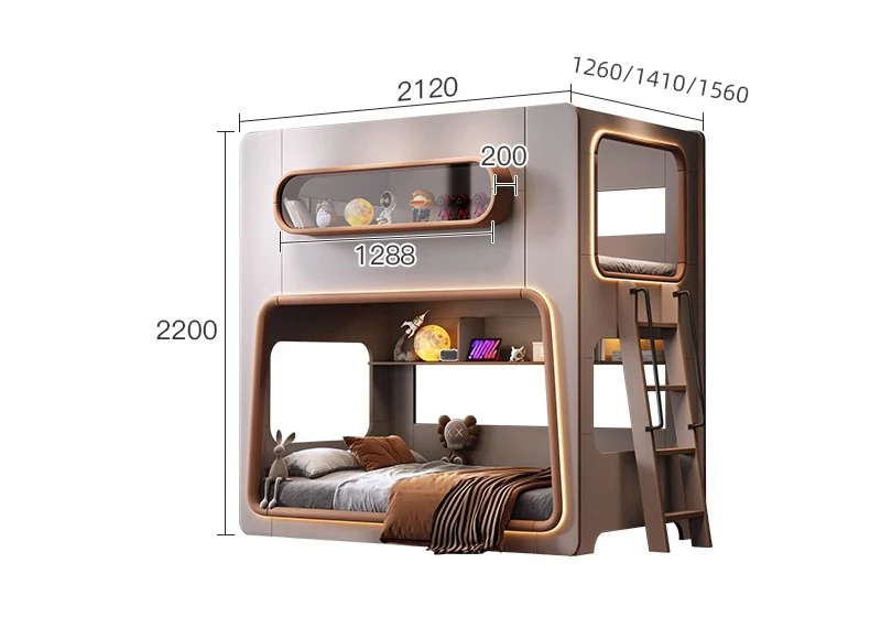 Upper and lower bunk double-layer children's bed High and low space capsules High guardrail Small apartment upper and lower beds