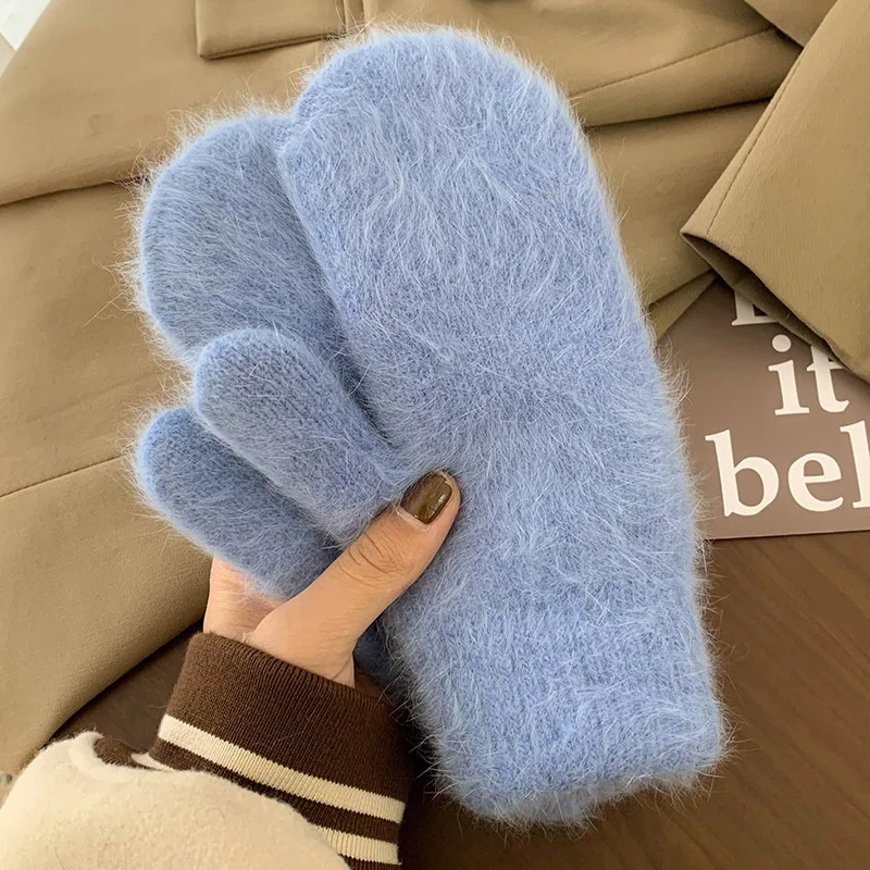 Fashion Plush Warm Gloves Winter Double-layer Rabbit Fur Thicken Gloves Soft Warm Elastic Women Girls Mittens Fingerless Gloves