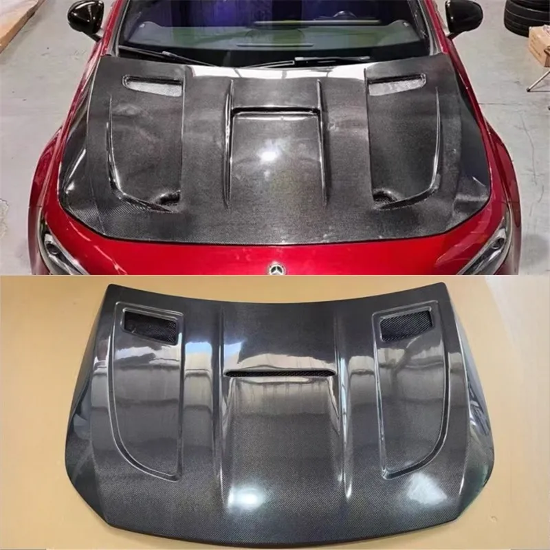 

For Mercedes Benz W118 CLA35 CLA45 2021-2023 Carbon Fiber Hood Engine Cover Hood Car Headliner Hood Cover Upgrade Auto Parts Kit