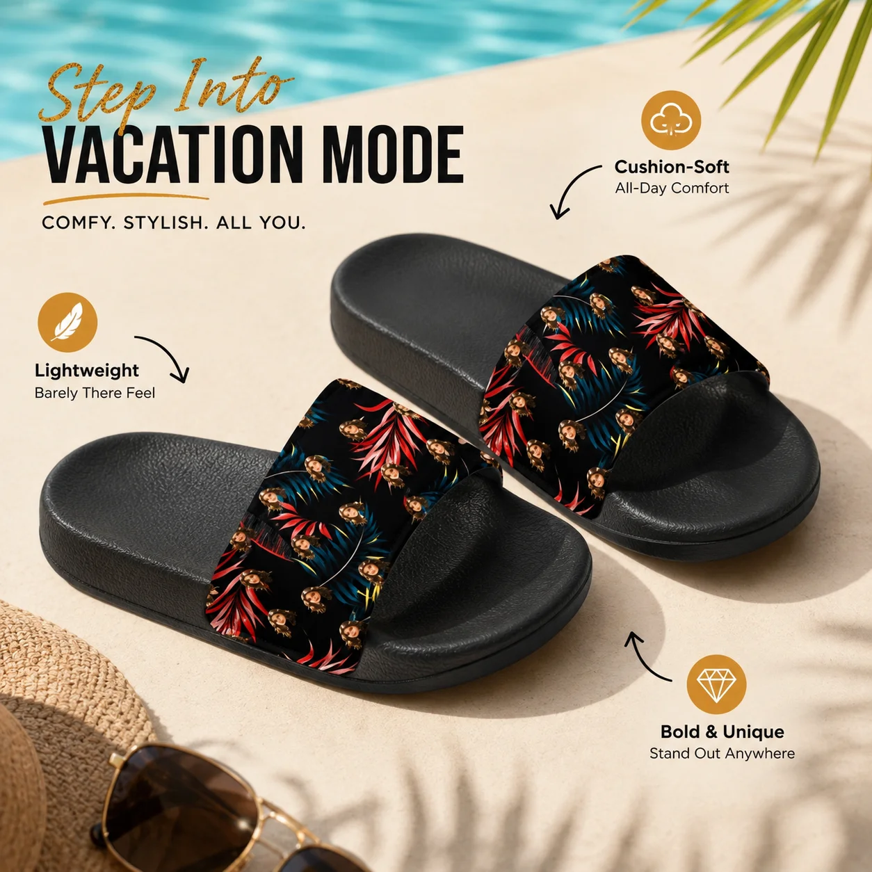 Customized women's slippers Customized text slippers Personalized fun text pictures Customized gifts for family and friends