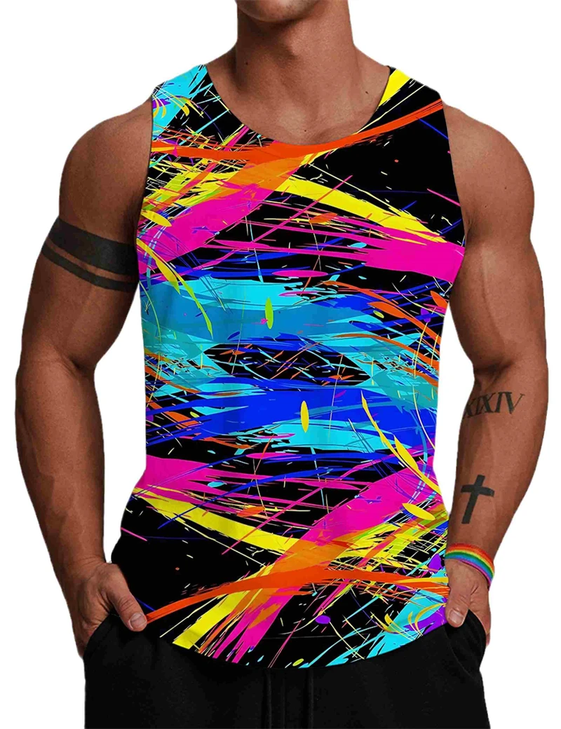 

3D Graffiti Painted Printed Tank Top Gym Clothing Men Cool Streetwear Basketball Vest Quick Drying Sleeveless T-Shirt Y2k Tops