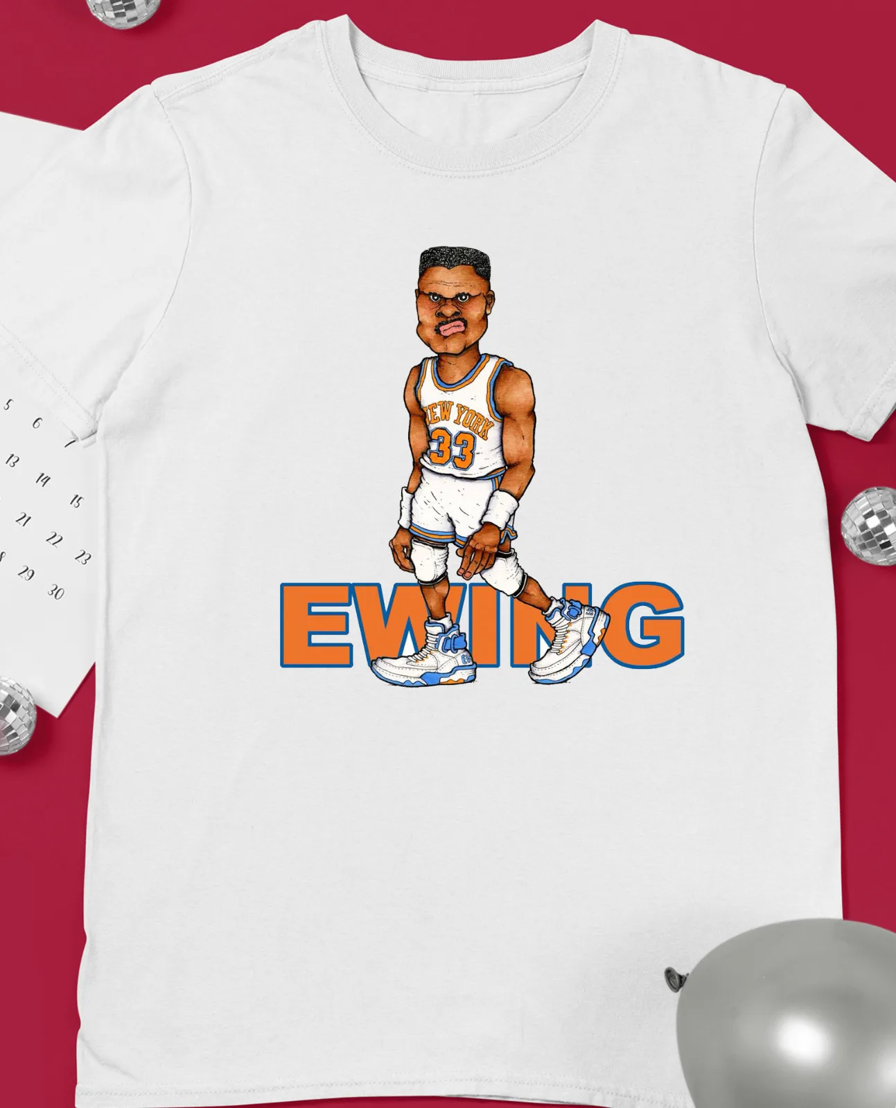 Patrick Ewing Caricature T shirt White Cotton Sizes S 5XL JJ4218