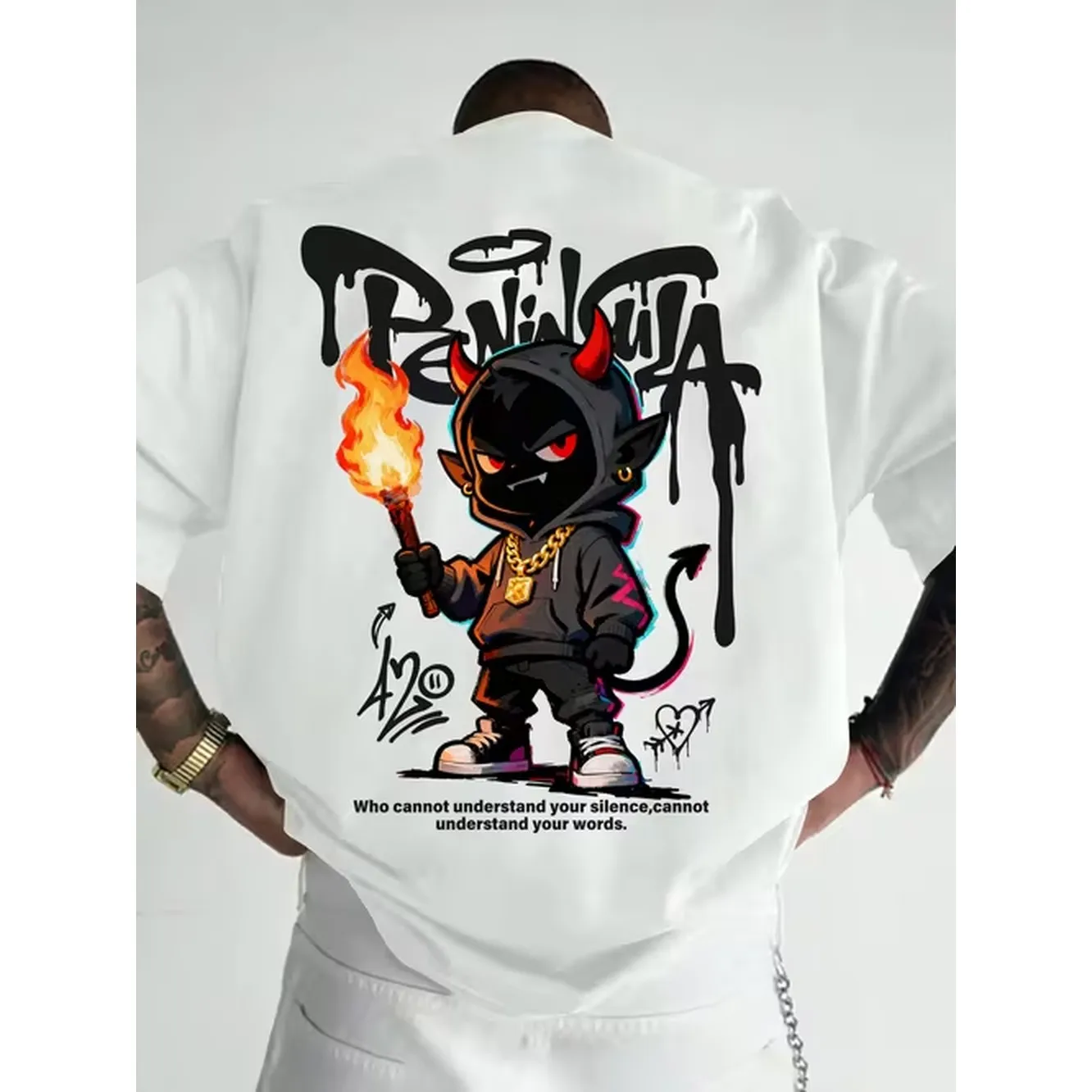 Lighting for You Preventing You From Falling Mens Casual Sporty Streetwear Y2k Graffiti Style T Shirt with A Trendy Short Sleeve Print Featuring A Holding A Torch