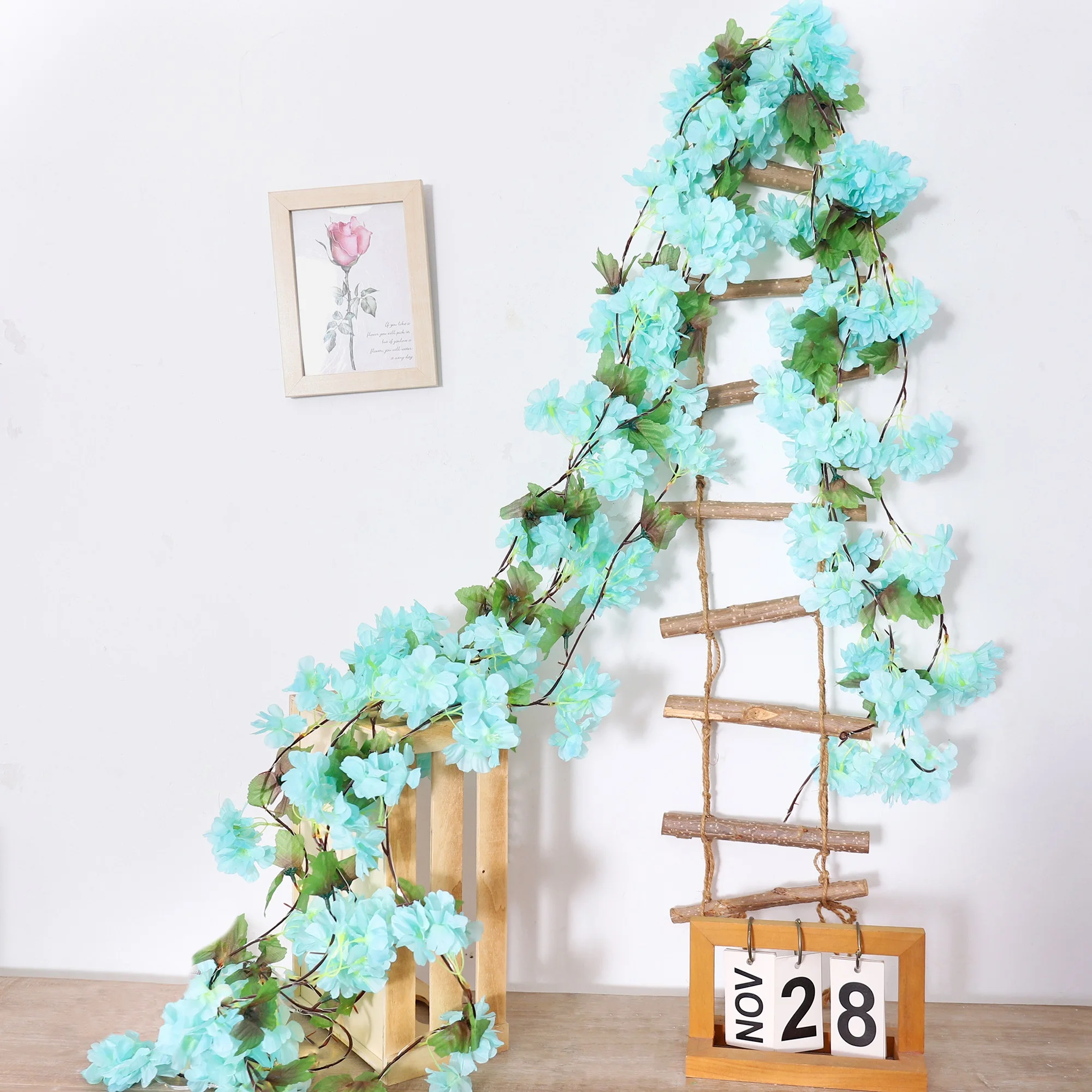 230 cm Kirschblüten-Kunstblumen, Sakura-Girlande, Hochzeitsbogen, Hintergrund, Garten, Zuhause, Party, Dekoration, Seide, gefälschte Pflanzen, Ranke – Detail 3