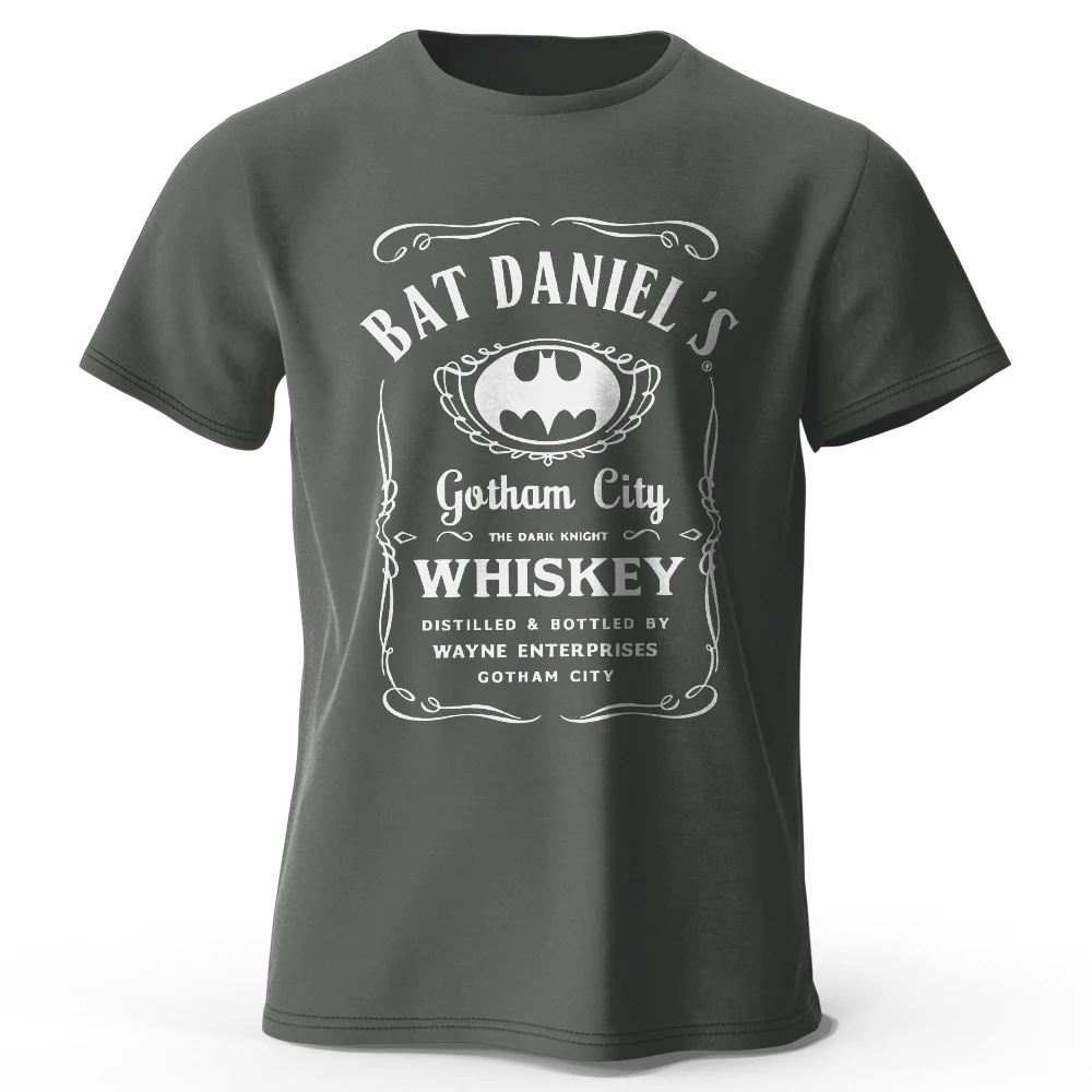 تي شيرت Gotham City Whisky مطبوع 100% قطن، تي شيرت ناعم وجيد التهوية برقبة دائرية وأكمام قصيرة، للجنسين طراز داكن وعضري