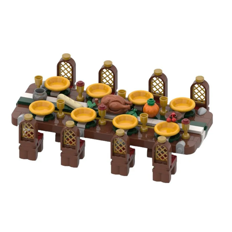 Retro Medieval Dining Furniture Building Blocks Assembled Table Model Bricks Toy Desktop Decor Present For Adult Collectors