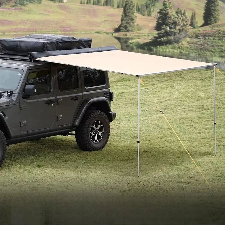ABS Hard Shell Car Side Awning, Waterproof Sunproof Quick-Deploy SUV Camping Shelter with Optional LED Light & Black Lining