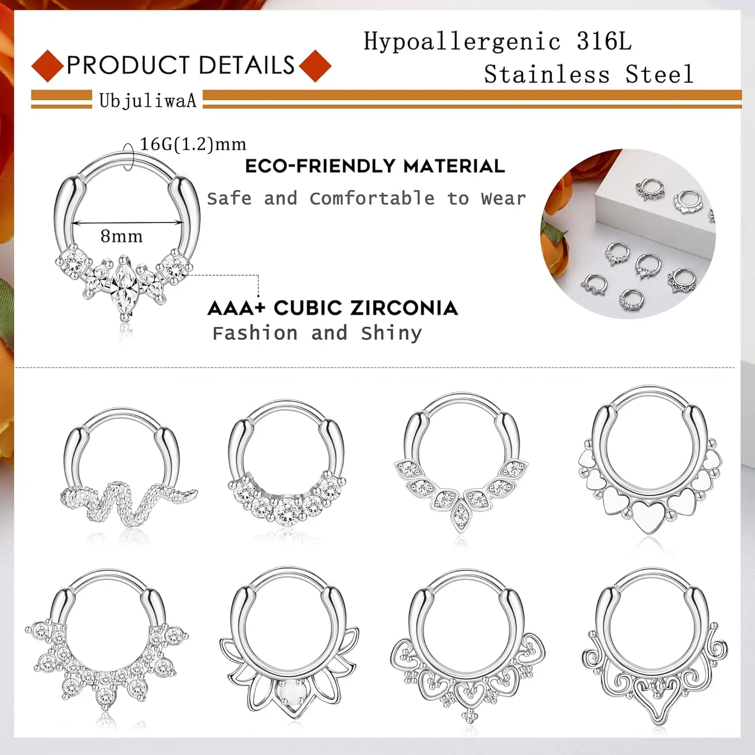 Bemeel-anillo de acero inoxidable 316L para mujer, de 16G Piercing de nariz, CZ Daith, pendientes de cartílago, hélice, Tragus, joyería para Piercing, 1 unidad