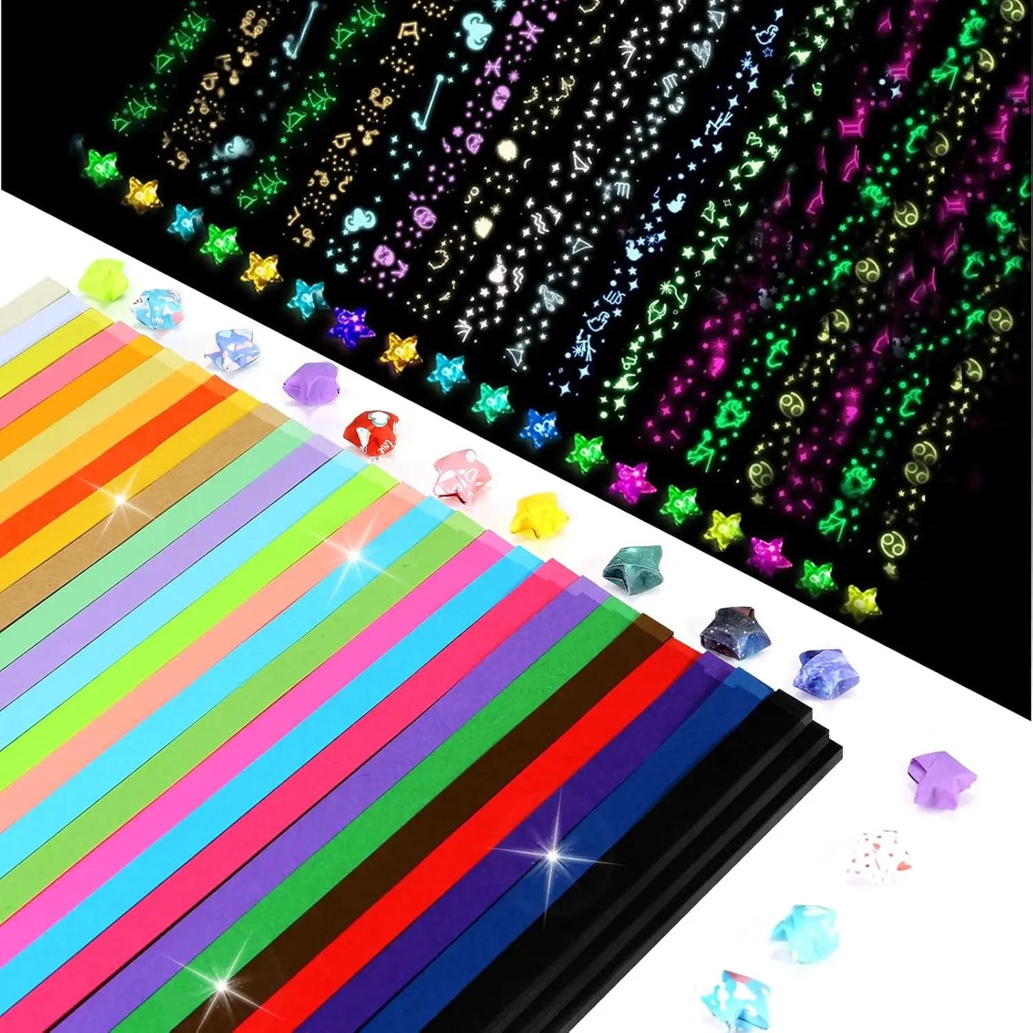 Stars Paper Strips,Origami Star Paper with 12 Colors Glow in DarkAssortment, Star Origami Paper for Art and Craft Materials DIY