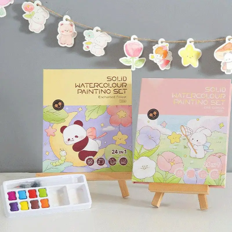สีน้ําหนังสือสีน้ําสมุดระบายสีสมุดงานจิตรกรรม 24 หน้าศิลปะและหัตถกรรมชุดแปรงของเล่นเพื่อการศึกษา Art