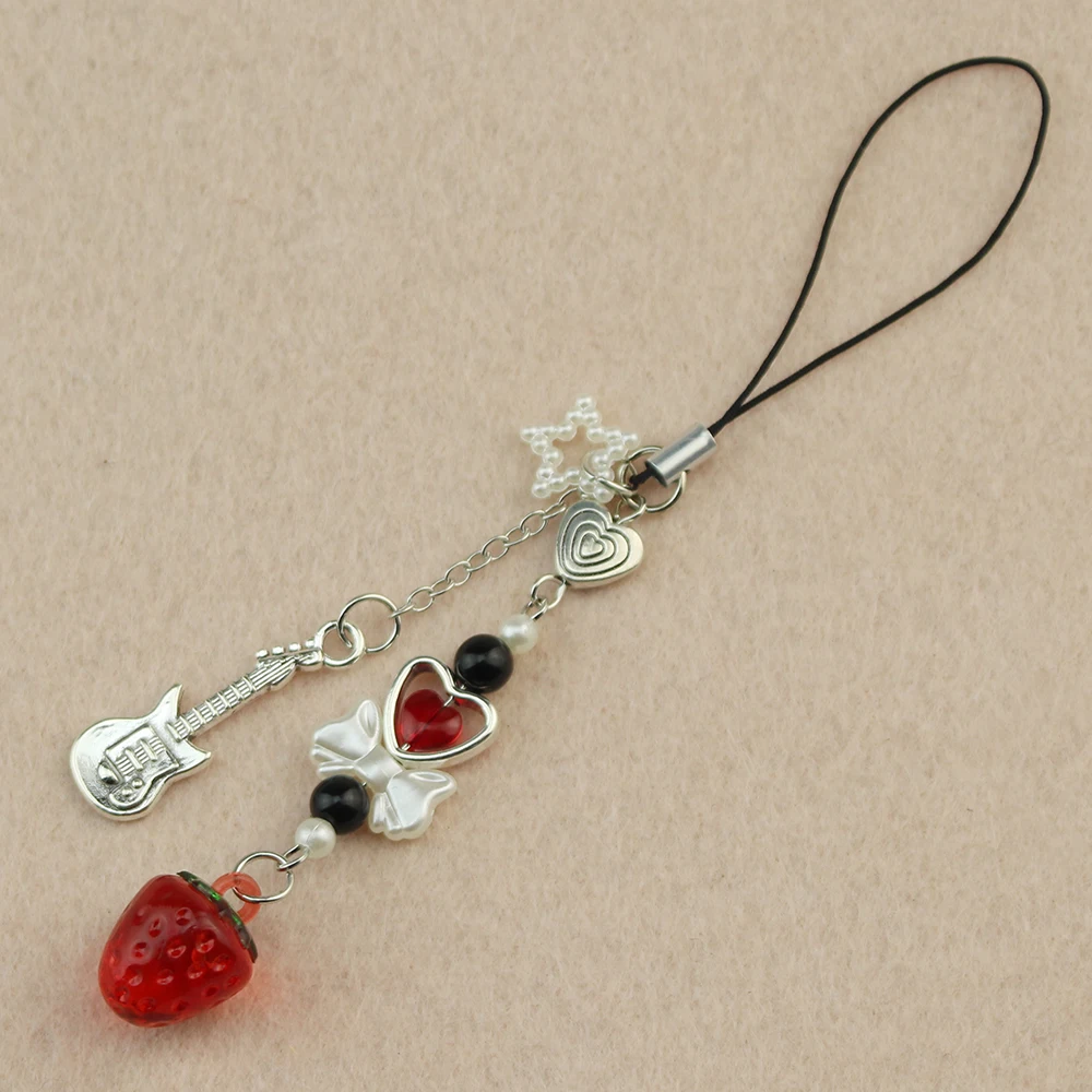 Nana & Hachi Matching Phone Charms Red Pink Strawberry Bow Phone Accessory Anime Inspired Y2k Keychains