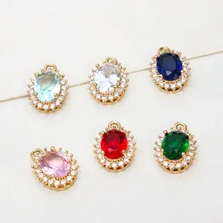 1pcs Copper Edging Glass Crystal Micro-set Zircon Oval Pendant Diy Earring Necklace Antique Material Handmade Charms