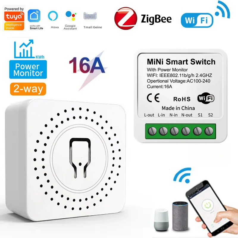 

Tuya Smart Mini Switch WiFi/Zigbee Version Power Monitor 2-Way Home DIY APP Remote Timing Control Support Alexa Google Assistant