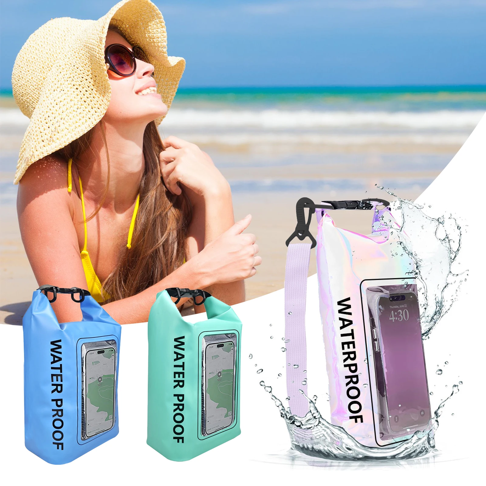 2L/5L Swimming Dry Bag Touch Screen Outdoor Waterproof Shoulder Kayak Trekking Beach Drifting PVC Pack Rafting Surfing Bag