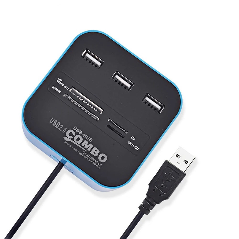 OULLX-Divisor combinado de concentrador USB 2,0, estación de acoplamiento de 3 puertos, todo en uno, SD, TF, M2, MS/Pro, adaptador de lector de tarjetas Duo para PC y portátil