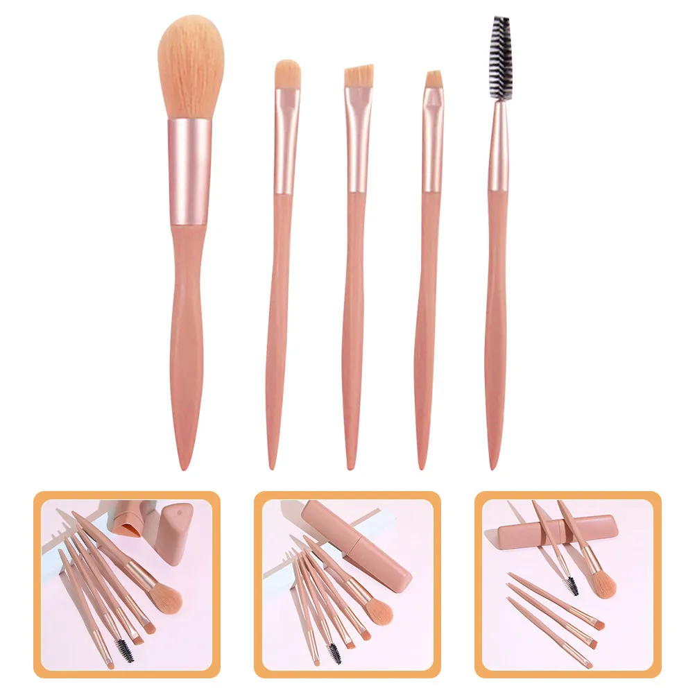 5Pcs Makeup Brushes Set Portable Beauty Tools for Seamless Full Face Application Ideal for Powder Highlighting Blending and
