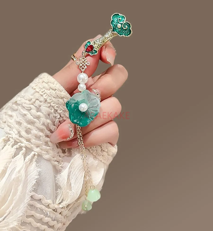 النمط الصيني شيونغسام بروش مشبك لوتس ليف شرابة قلادة النمط الصيني قلادة الملحقات