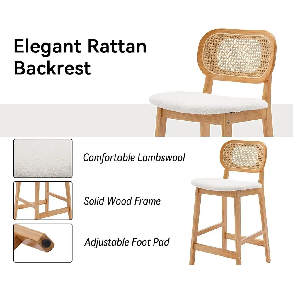 كراسي بار من الروطان مكونة من 4 قطع مع ظهر قصب، منجد لجزيرة المطبخ، بوهو شيربا، 26 ارتفاع مضاد #3