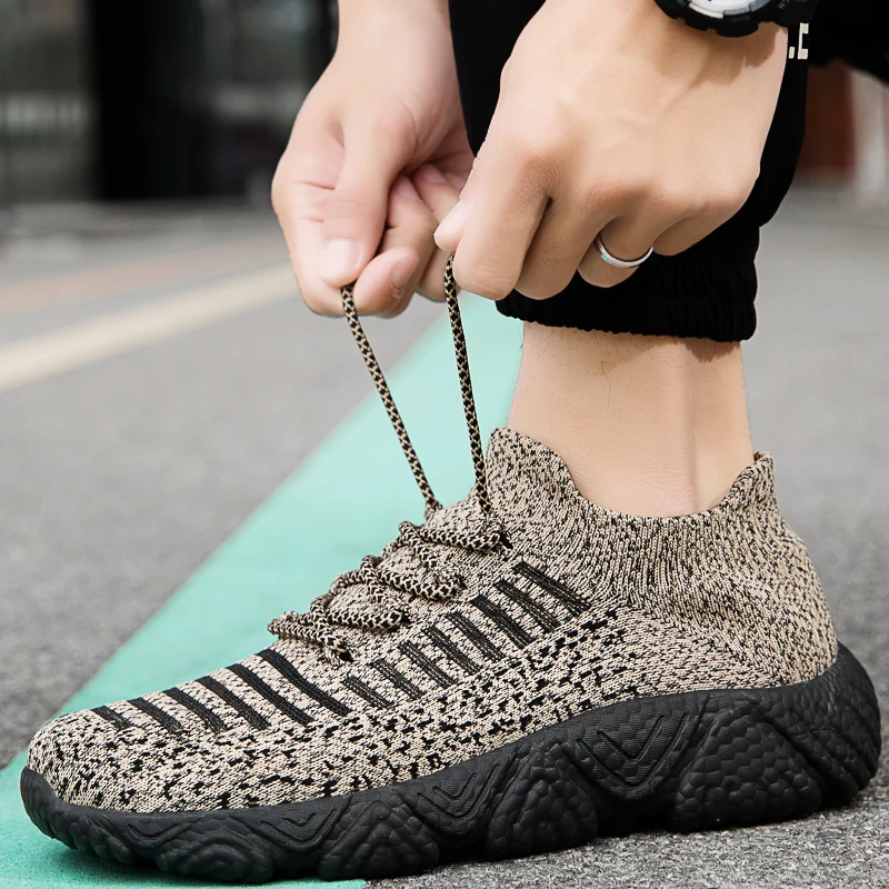 Fly Weaving Men Sport Socks Shoes MD Sole Cushioning Breathable Casual Jogging Running Non-slip Training Sneakers