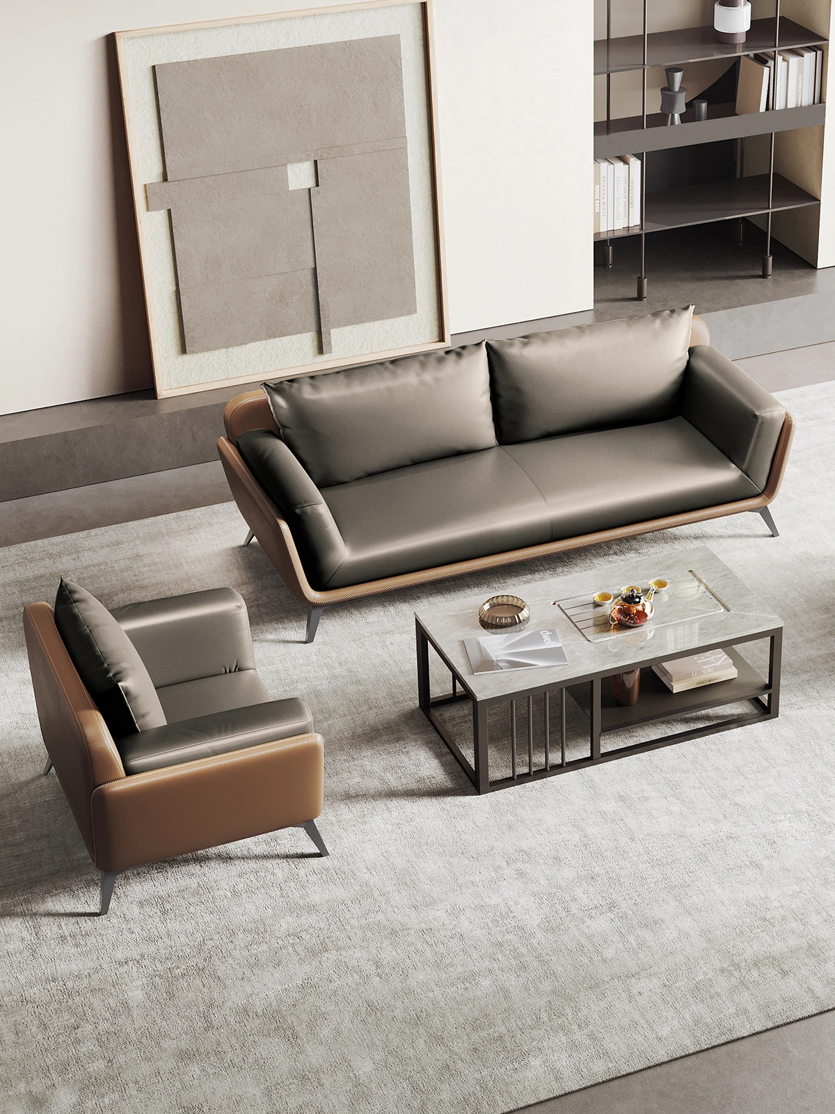 

Office furniture office sofa business boss meeting lounge reception discuss modern coffee table set