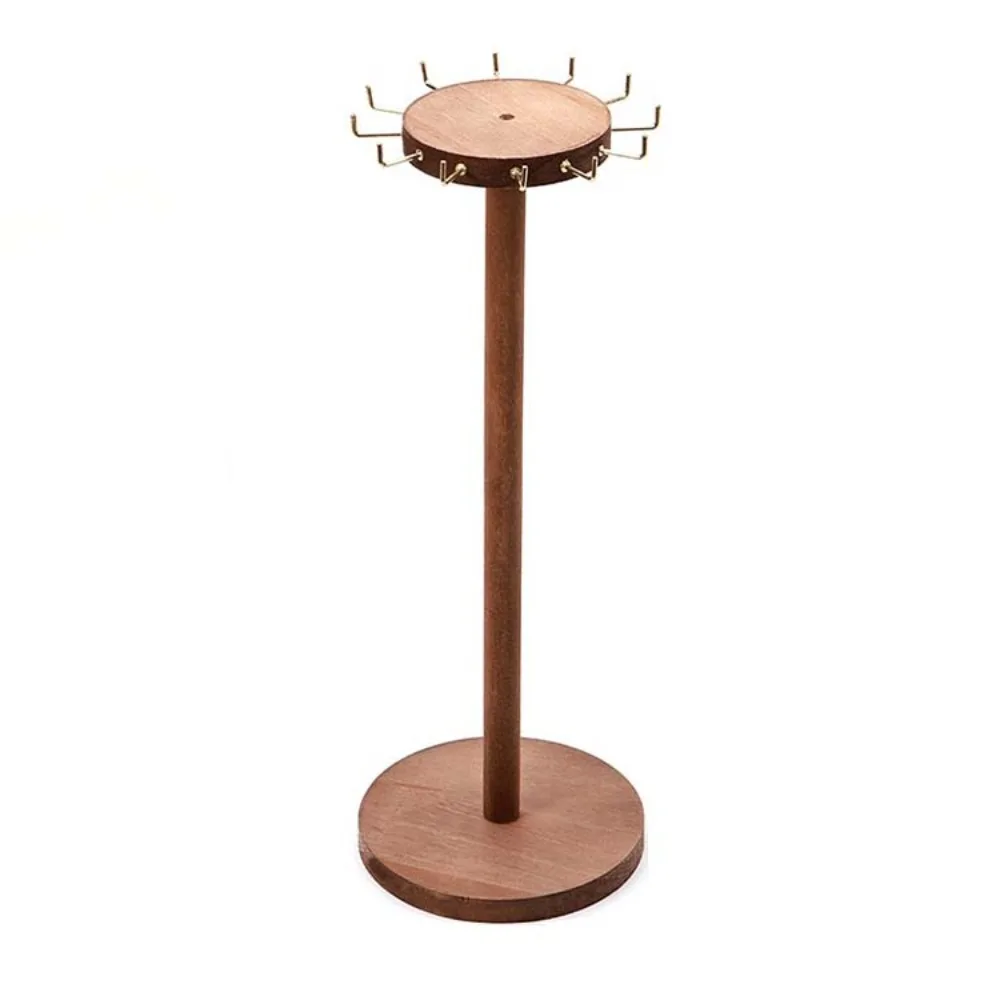 Display Stand Jewelry Organizer Pendant Bracelets With 12 Hooks Necklace Earrings Holder Solid Wood Round Jewelry Storage Rack