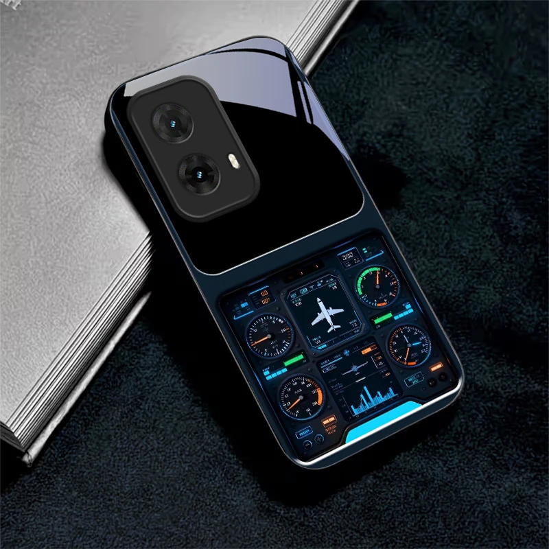 Flight instruments Black Glass Phone Case For Motorola Moto G14/G22/G24 Power/G24/G34/G35/G45/G54/55/G75/G84/G85 5G Back Cover