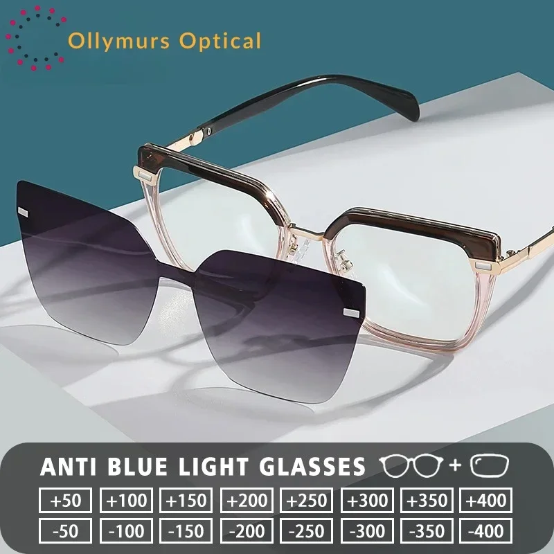 

Женские очки Ollymurs с магнитными клипсами, очки для чтения с фильтром синего света, очки для коррекции близорукости, поляризационные солнцезащитные очки по рецепту