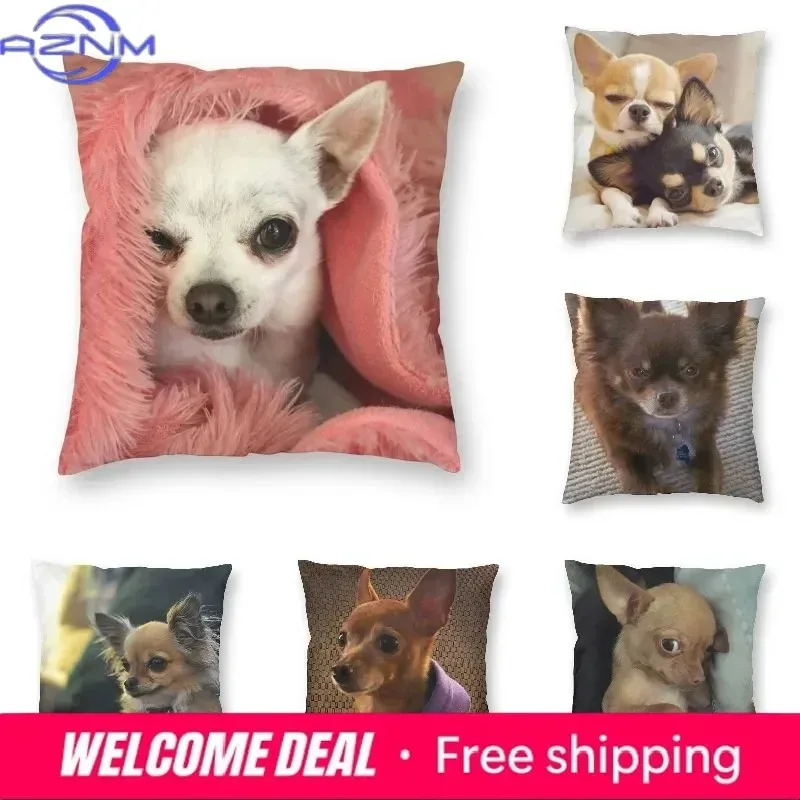 Personalized Chilly Chihuahua Square Pillow Case Home Decorative Pet Dog Cushions Throw Pillow for Car Double-sided Printing