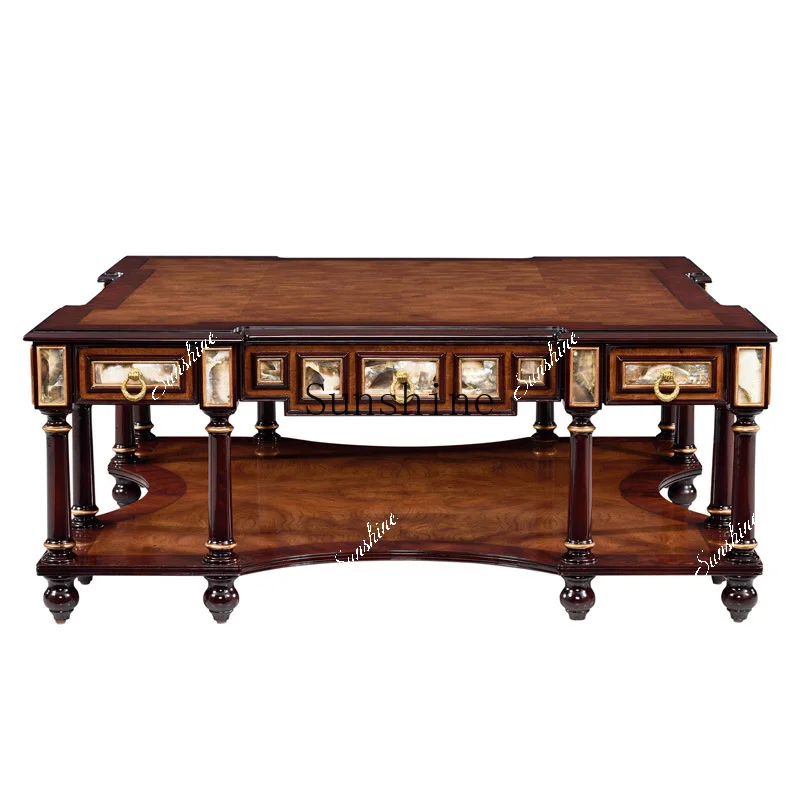 

Villa solid wood inlaid shell square table with shell neoclassical coffee table FT