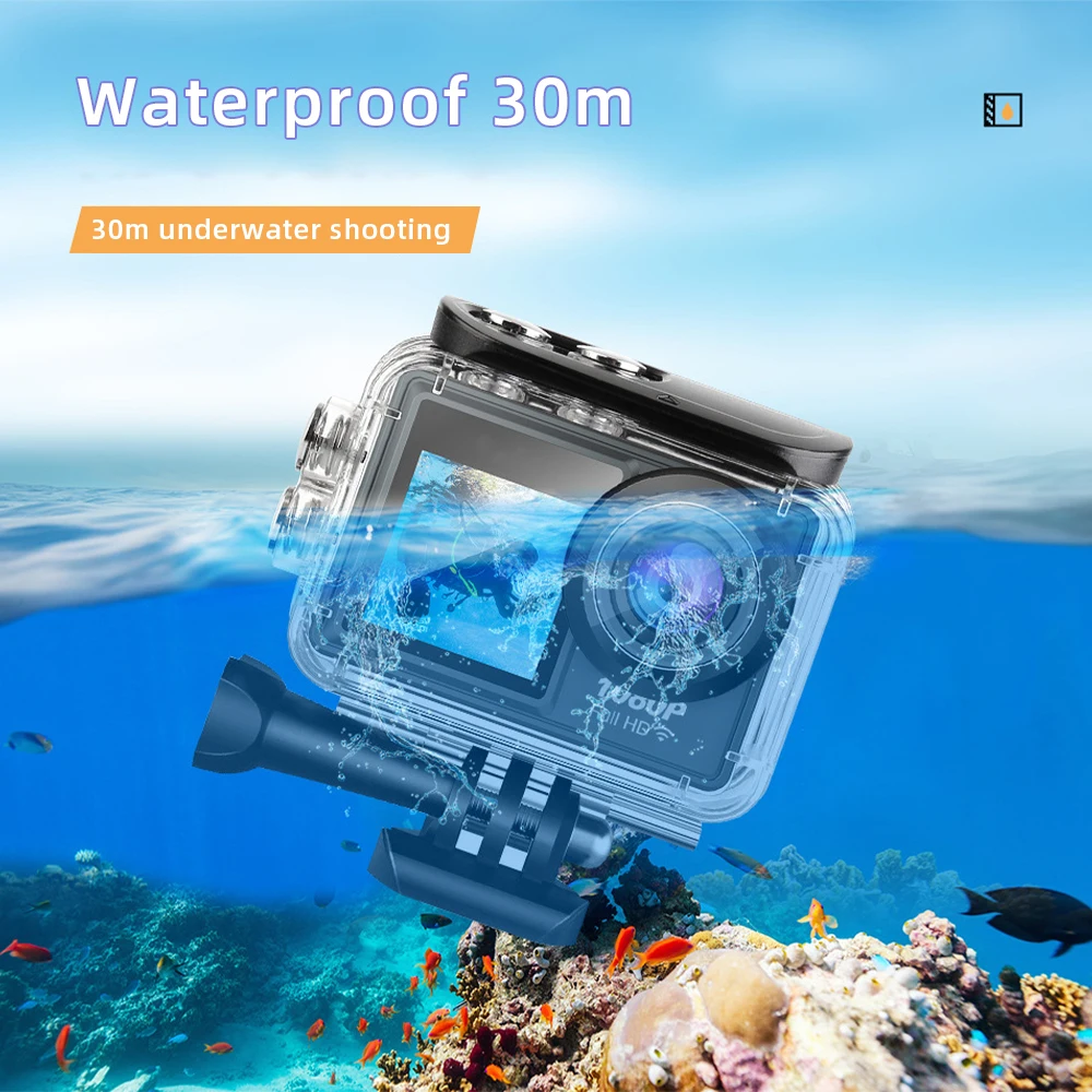 Waywalkers Action Camera 1080P WiFi  Dual Screen 140° Wide Angle 30m Waterproof Sport Camera with Remote Control