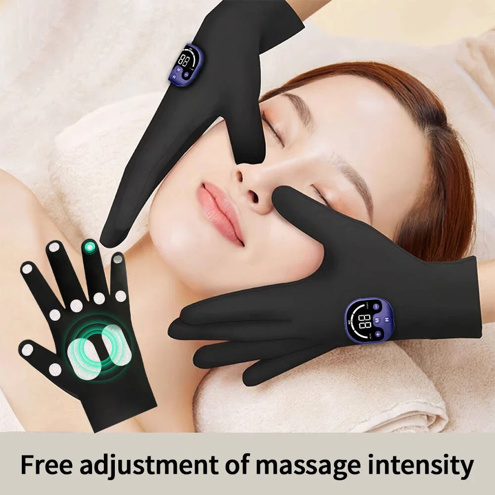 EMS Massage Gloves for Skin Tightening & Body Contouring - Microcurrent Toning Gloves with 10 Modes & 35 Intensity Levels for