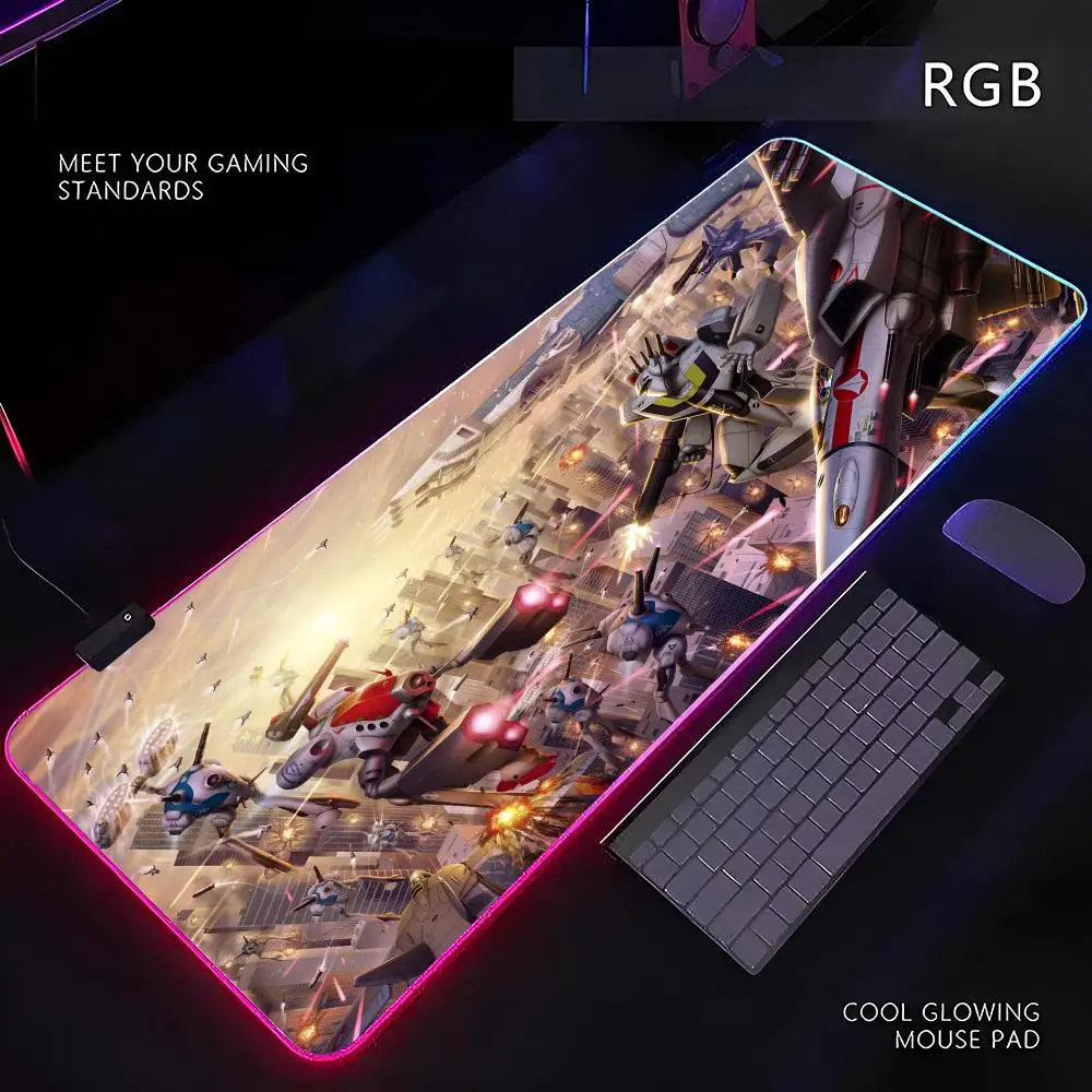 

Anime Robotech Mouse Pad RGB Gamer LED Light Mouse Mat Peripherals Mousepad Computer Desk Mat XL Mice Keyboard Carpet