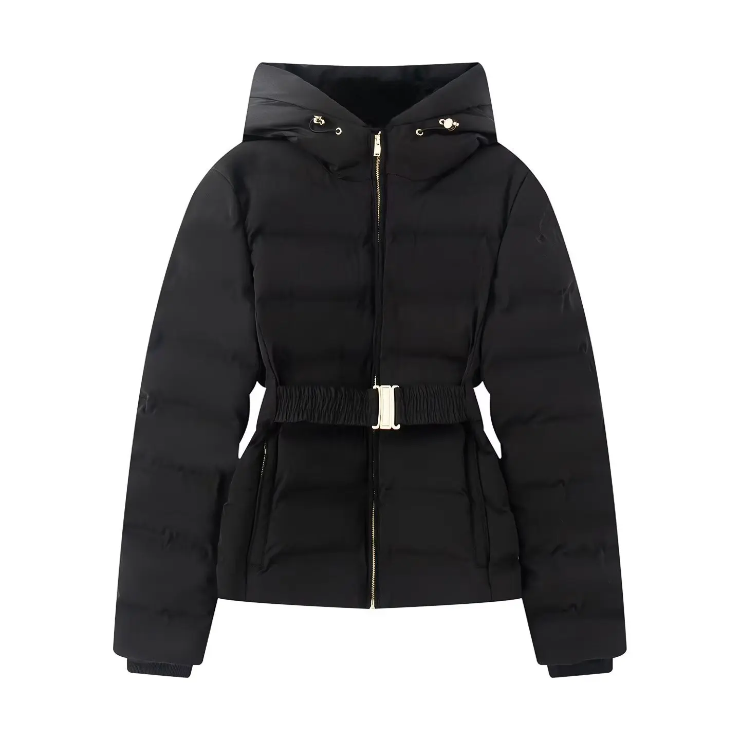 

Fashion Women's Thickened Down Jacket Winter Simple Slim Waterproof Windproof Elastic Coat Waist Belt High Neck Zipper Outwear