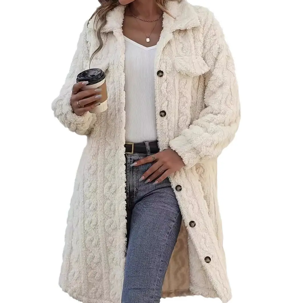 Collar-buttoned Cardigan with Double-sided Plush Fabric, Casual Long Coat
