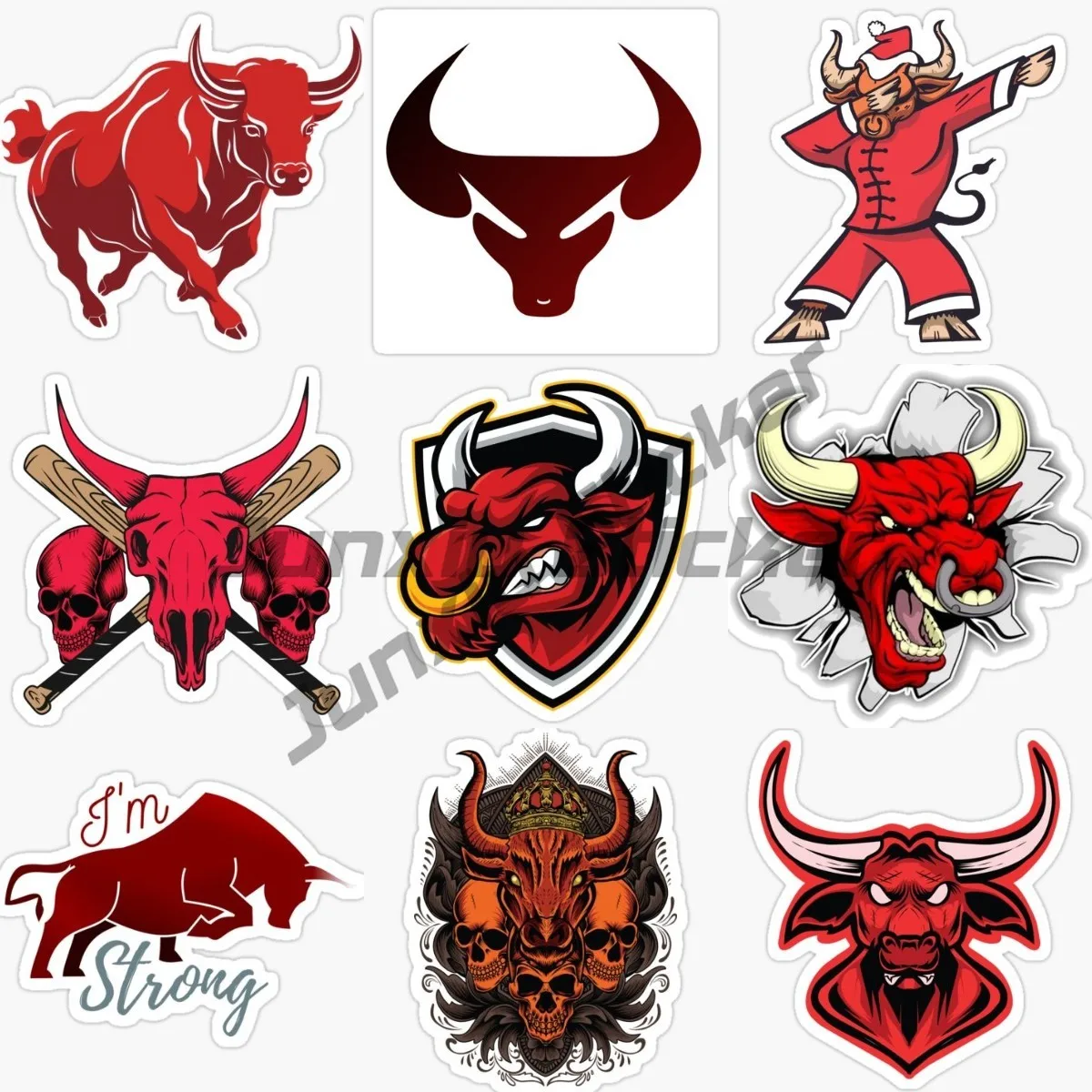 Angry Red Bullfight Various Sizes PVC Decal for Bad Car Sticker Waterproof on Bumper Rear Window Laptop Refrigerator Toilet