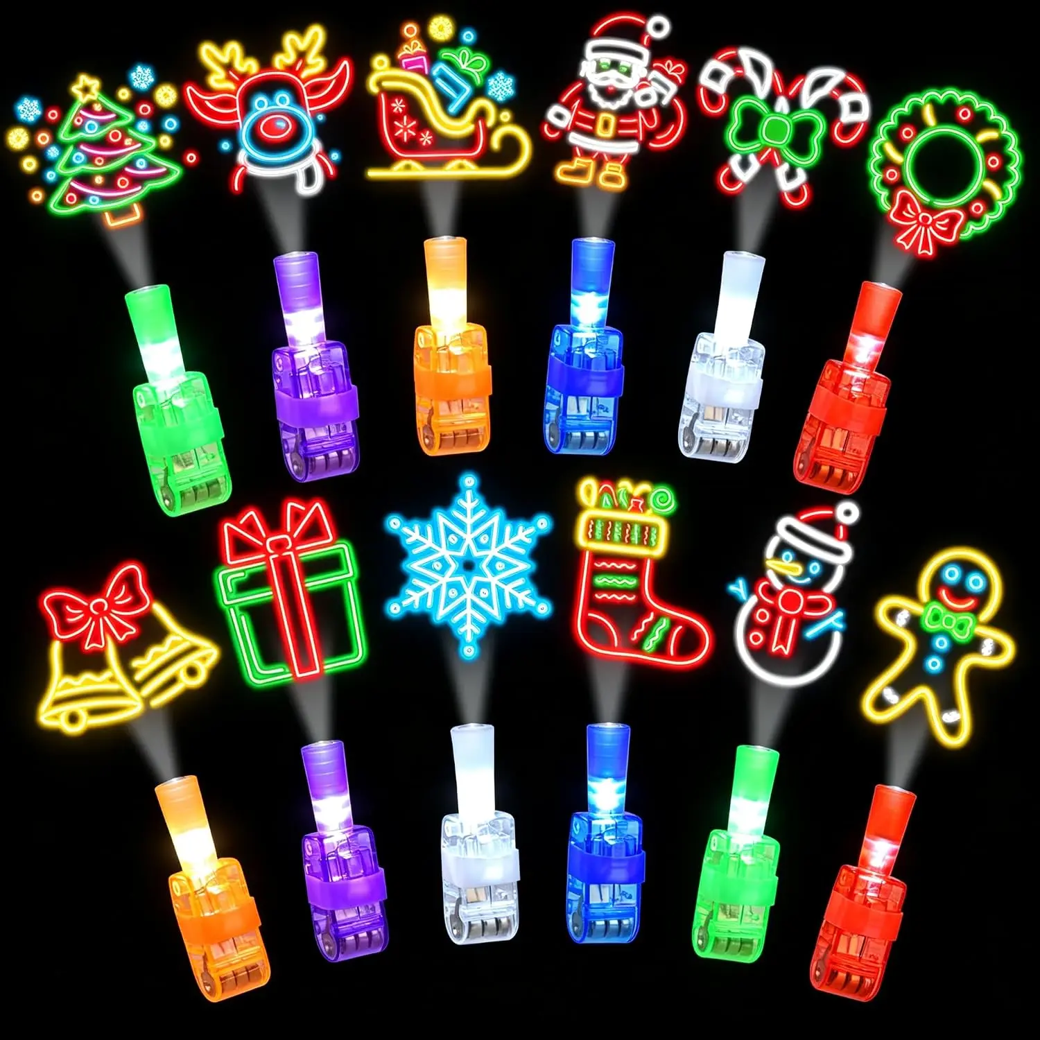 10/50pcs Christmas LED Finger Projector Lights Glow in Dark Light Up Finger Projector Lights Xmas Party Favors Goodie Bag Gifts