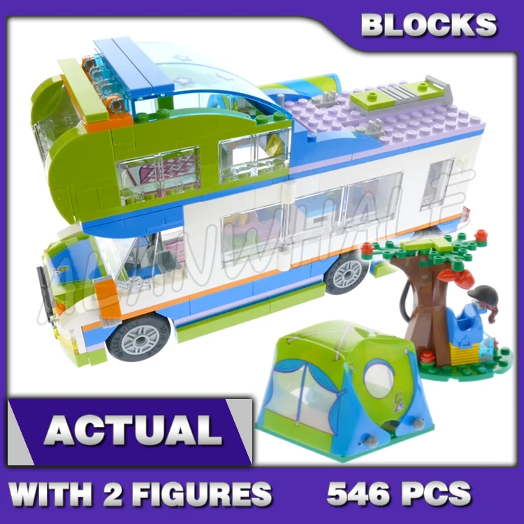 

546pcs Friends Heartlake Mia's Camper Van Picnic Tent Inflatable Dinghy Horse 10858 Building Blocks toys Compatible With Model