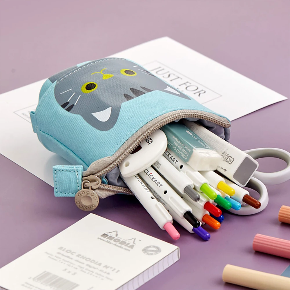 Гибкий пенал с большим котом, качественная ткань, школьные принадлежности, канцелярские принадлежности, подарок, школьная милая коробка для ручек, пенал, сумка-органайзер