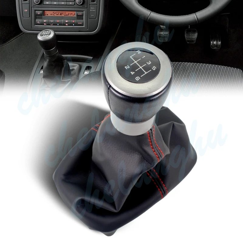 

5 Speed Or 6 Speed Gear Shift Knob With PU Leather Boot For Seat Alhambra Car Accessories Red Line