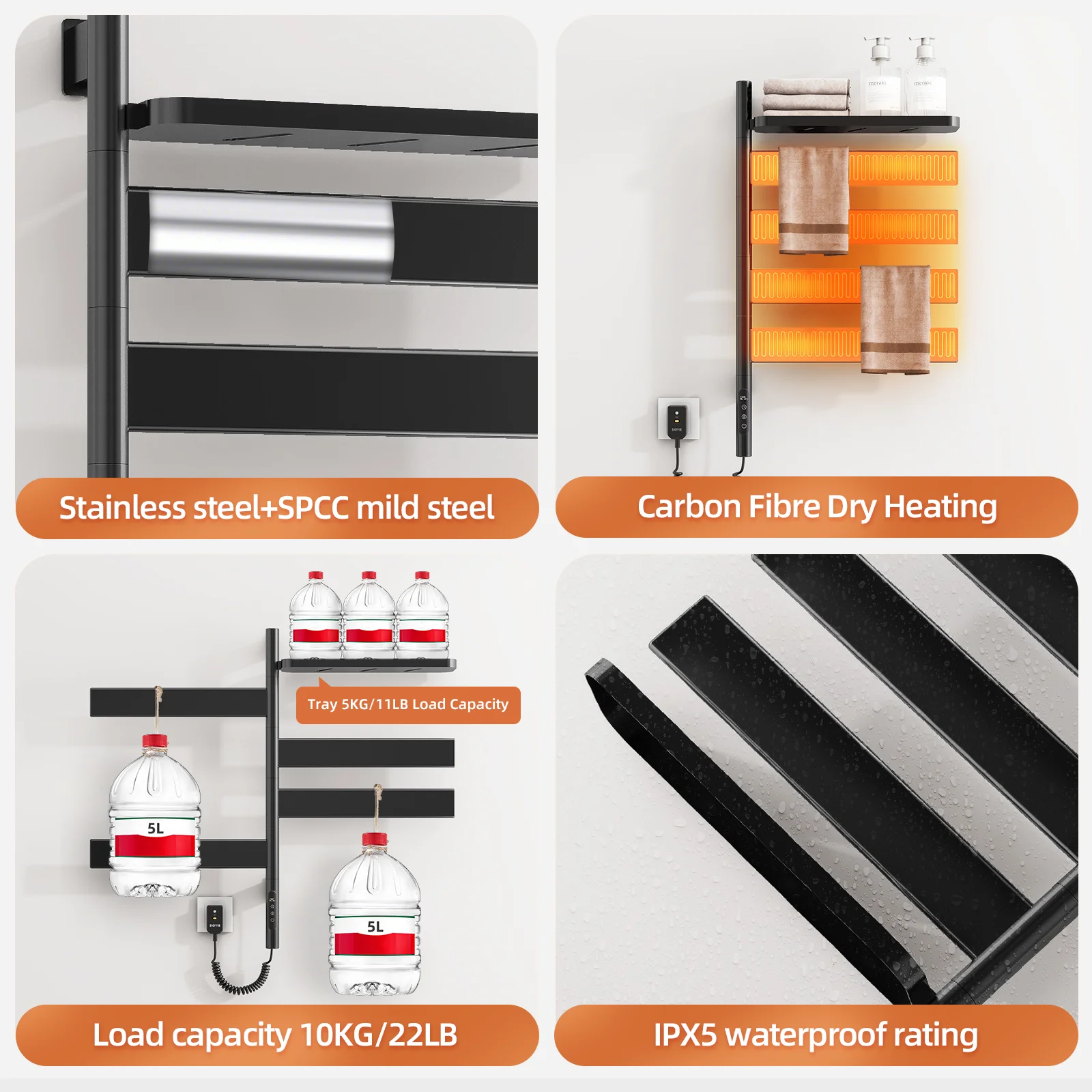 SIOYIE Rel Handuk Pemanas Elektrik Penghangat Handuk Putar dengan Rak Pengering Handuk Pemanas Plug-In/Kabel Kamar Mandi