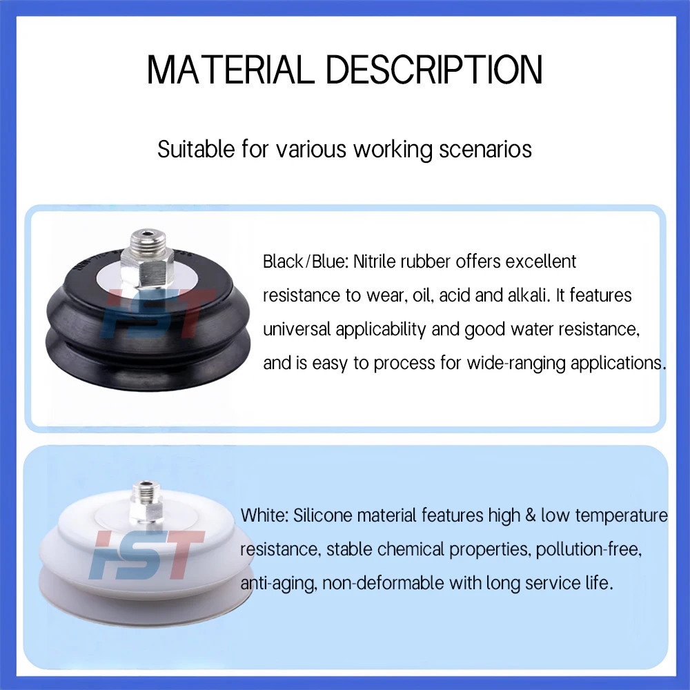VAS VASB Series Heavy Duty Vacuum Suction Cup 75 100 125mm Industrial Suction Pad, Silicone NBR for Robot Arm, White Blue Black