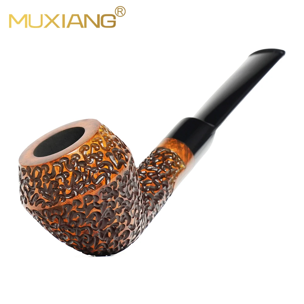 MUXIANG Premium Dark Carved Briar Wood Pipe Bulldog Rhodesian Classic Style 9mm Filter Mens Tobacco Pipe