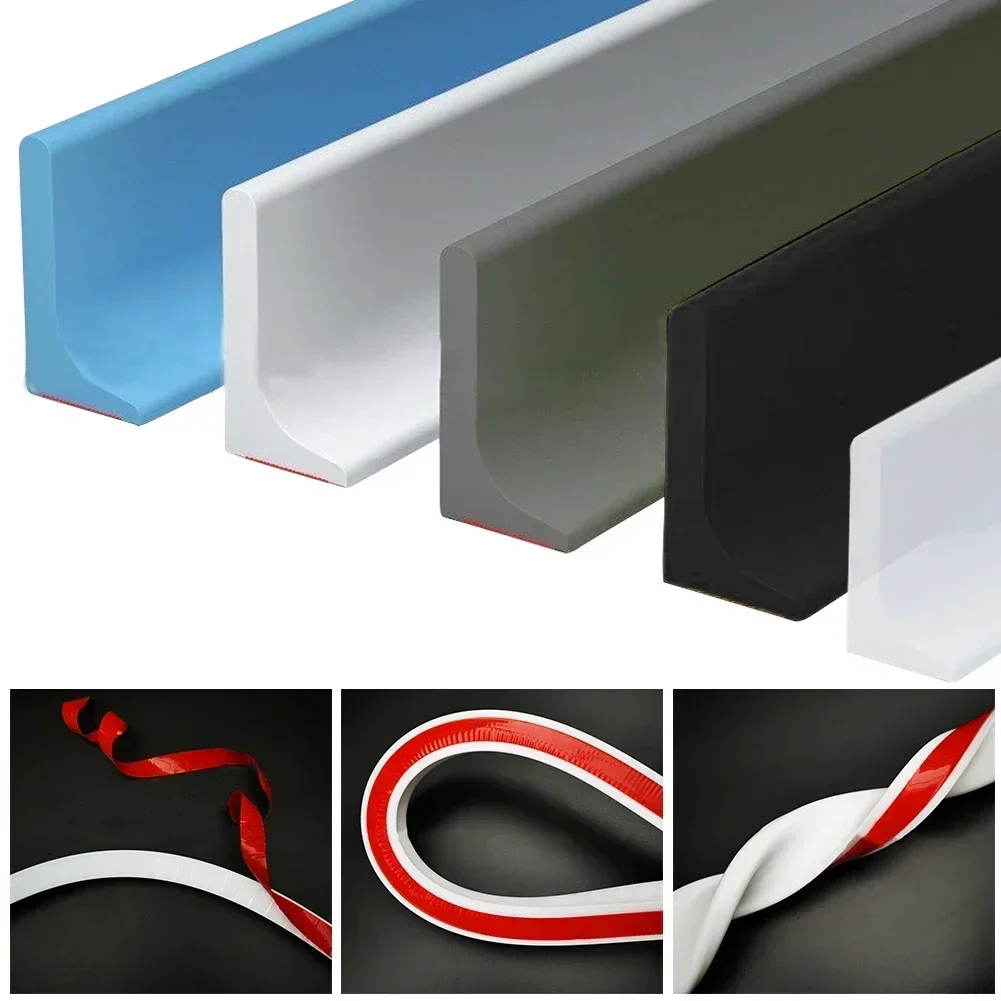 Silicone Bathroom Water Stopper Strip Shower Barrier Water Barrier Strip Water Retaining Strip Dry &Wet Separation Seal Strip