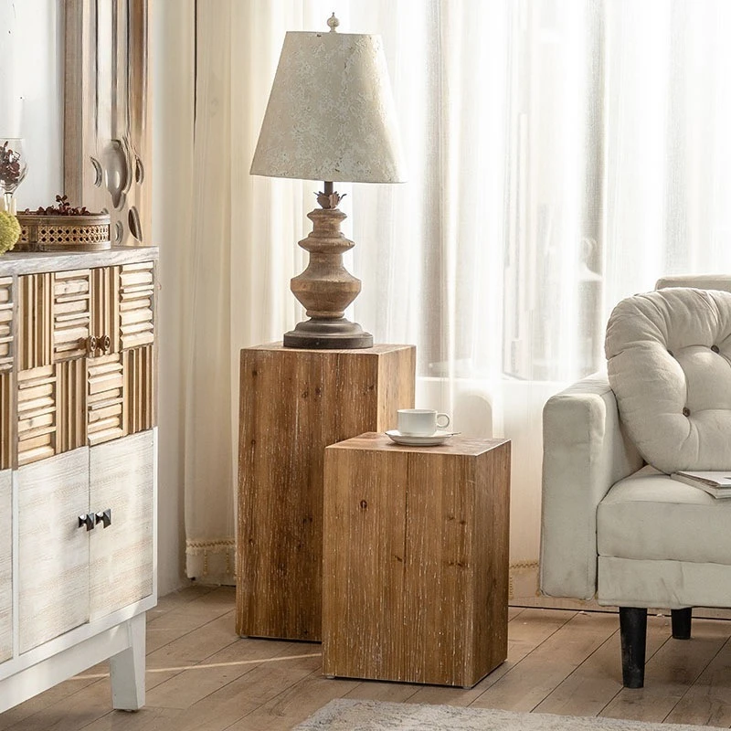 Vintage living room sofa corner few, solid wood small square table, wabi sandy wind, ornament flower stand