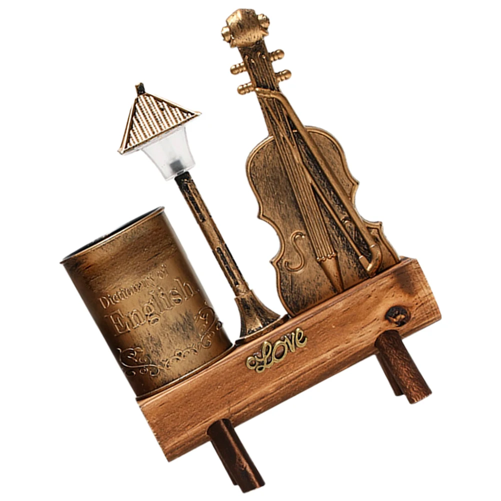 

Violin Night Pen Holder Retro Desk ganizer Pen Holder With Night Lamp 15x7x20cm Golden Tabletop Lamp Decorative Musical