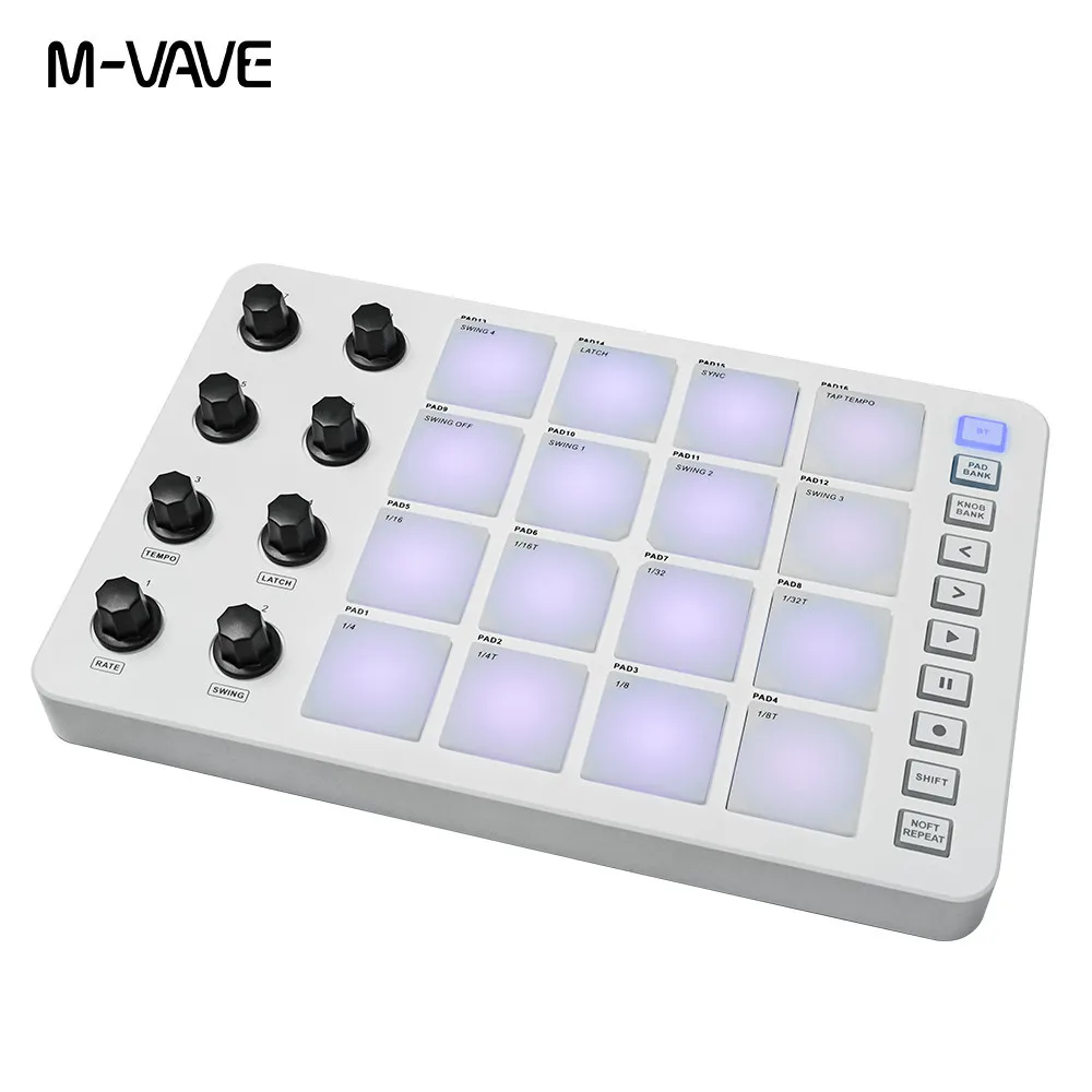 

M-VAVE SMC-PAD LaunchPad USB-C и портативный дизайн Беспроводной MIDI-контроллер с перезаряжаемой батареей и 16 RGB