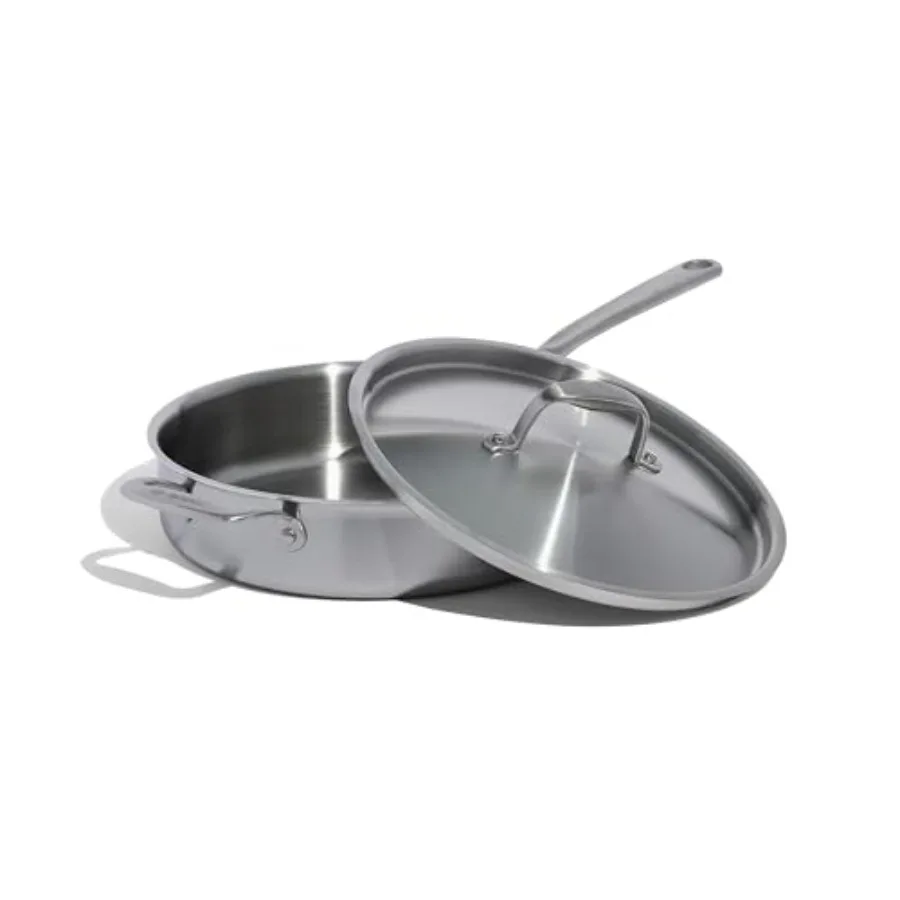

Cookware 3.5 Quart Stainless Steel Saute Pan 5 Ply Stainless Clad Professional Cookware Induction Compatible Crafted in Italy