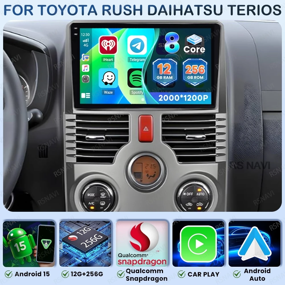 

Автомобильное радио Android 15 для Toyota Rush DAIHATSU TERIOS Qualcomm, мультимедиа, GPS BT, навигация, 2 DIN, головное устройство 5G WIFI 4G LTE 2DIN