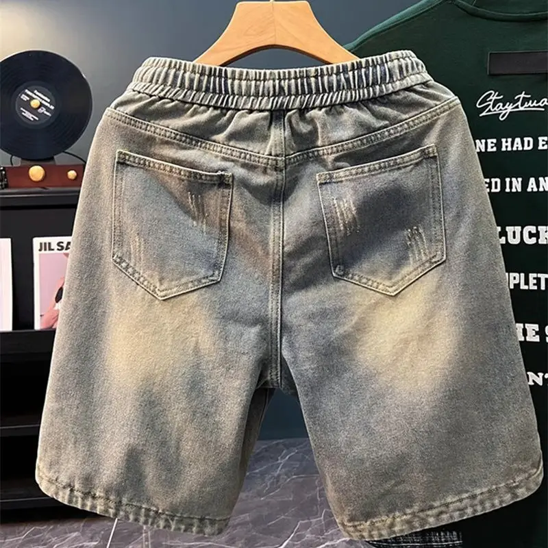 American Retro Men's Denim Shorts Loose Straight Thin Five-Part Casual Summer Shorts Wear-resistant Fashion Urban Style